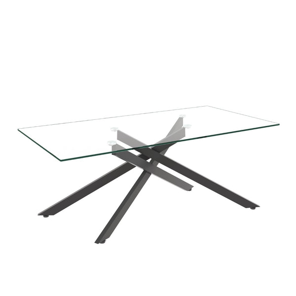 English Elm 47.2" Tempered Glass Top Coffee Table with Powder-coated Black Metal Legs for Living Room W241120468