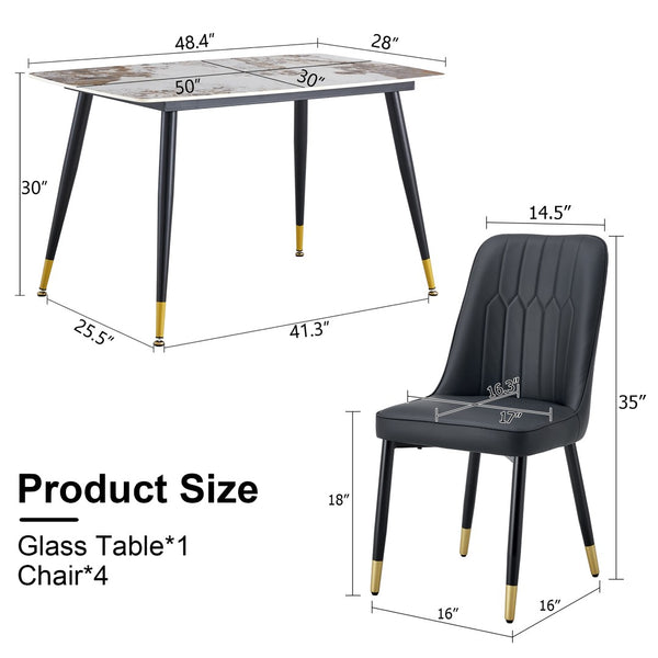 English Elm Table 5-Piece Dining Set With Sintered Stone Top And Black Metal Legs - Modern Comfort For Any Space W1151S00411-GIGA