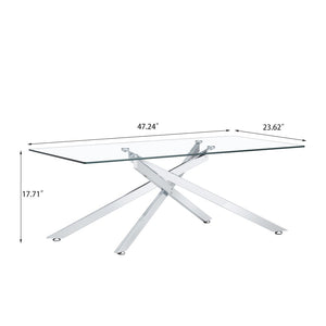 English Elm 47.2" Tempered Glass Top Coffee Table with Powder-coated Black Metal Legs for Living Room W241120467