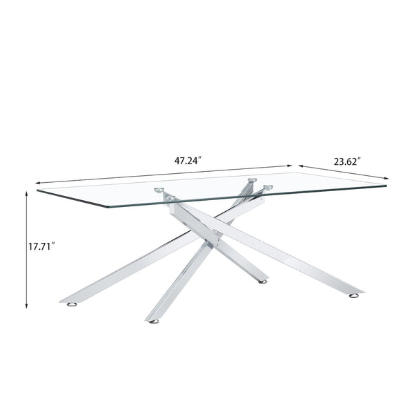 English Elm 47.2" Tempered Glass Top Coffee Table with Powder-coated Black Metal Legs for Living Room W241120467