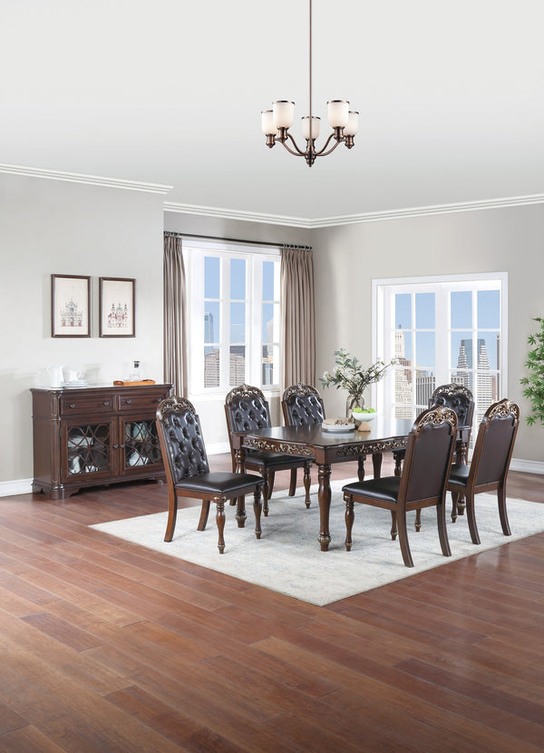 English Elm Traditional Formal 7pc Dining Set with Tufted Cushion Chairs and Intricate Silver Grey Finish Elegance Brown 47 L x 7 W x 77 H B011S00602