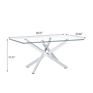 English Elm 39.37" Tempered Glass Rectangular Coffee Table with Powder-coated Metal Legs for Living Room W241120464