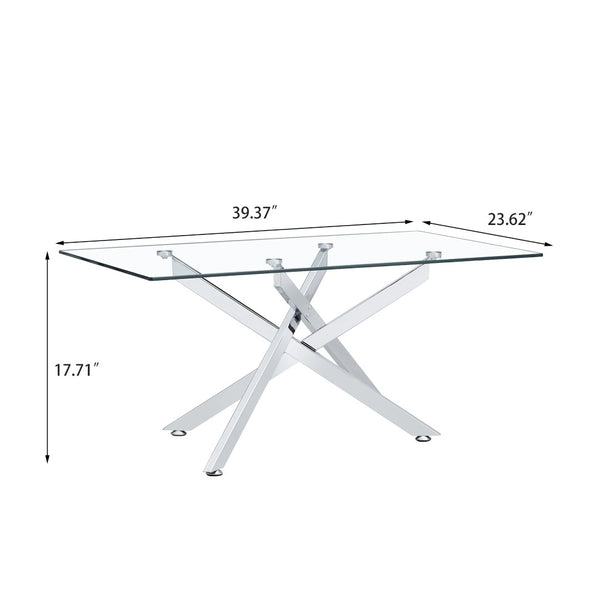 English Elm 39.37" Tempered Glass Rectangular Coffee Table with Powder-coated Metal Legs for Living Room W241120464