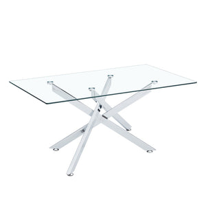 English Elm 39.37" Tempered Glass Rectangular Coffee Table with Powder-coated Metal Legs for Living Room W241120464