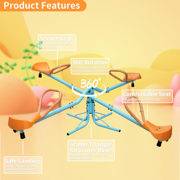 English Elm Outdoor Four Seat Spinning Seesaw Iron Swivel Teeter Totter for Backyard Play W1408126157