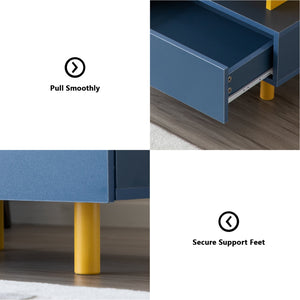 English Elm Modern Nightstand with Bold Blue & Yellow Accent, Large DIY Storage Drawers, Stylish Engineered Wood Design W2178138773