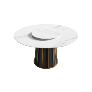 English Elm 53.15"Modern Round Dining Table With Sintered Stone Top & Iron Base - Seats 6 With Rotating Turntable W1535S00334