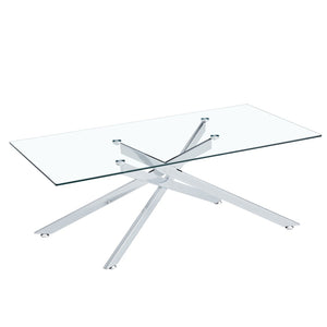 English Elm 47.2" Tempered Glass Top Coffee Table with Powder-coated Black Metal Legs for Living Room W241120467