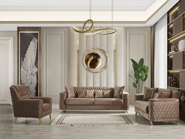 English Elm Luna Velvet 3Pc Modern Living Room Set with Gold Legs, Hidden Storage & Sofa Bed Mechanism Elegance Copper B009S01544