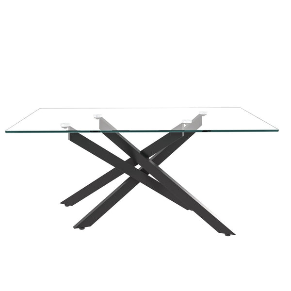 English Elm 39.37" Tempered Glass Rectangular Coffee Table with Powder-coated Metal Legs for Living Room Black W241120466