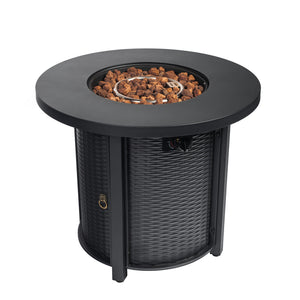 English Elm 30" Propane Fire Pit Table 50000BTU Round Steel Patio Heater with Lava Rocks ETL Stainless Burner W853130169