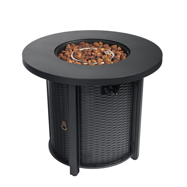 English Elm 30" Propane Fire Pit Table 50000BTU Round Steel Patio Heater with Lava Rocks ETL Stainless Burner W853130169