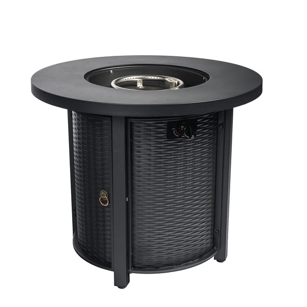 English Elm 30" Propane Fire Pit Table 50000BTU Round Steel Patio Heater with Lava Rocks ETL Stainless Burner W853130169