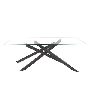 English Elm 47.2" Tempered Glass Top Coffee Table with Powder-coated Black Metal Legs for Living Room W241120468