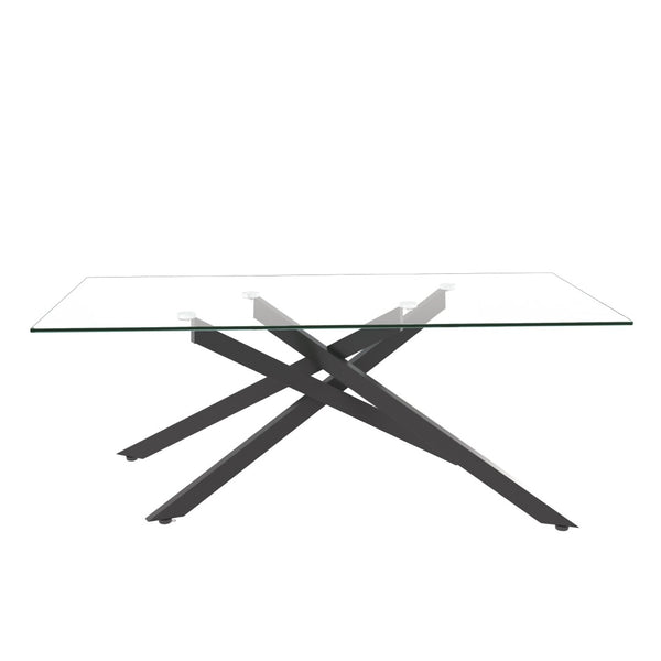 English Elm 47.2" Tempered Glass Top Coffee Table with Powder-coated Black Metal Legs for Living Room W241120468