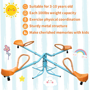 English Elm Outdoor Four Seat Spinning Seesaw Iron Swivel Teeter Totter for Backyard Play W1408126157