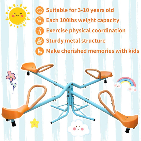 English Elm Outdoor Four Seat Spinning Seesaw Iron Swivel Teeter Totter for Backyard Play W1408126157