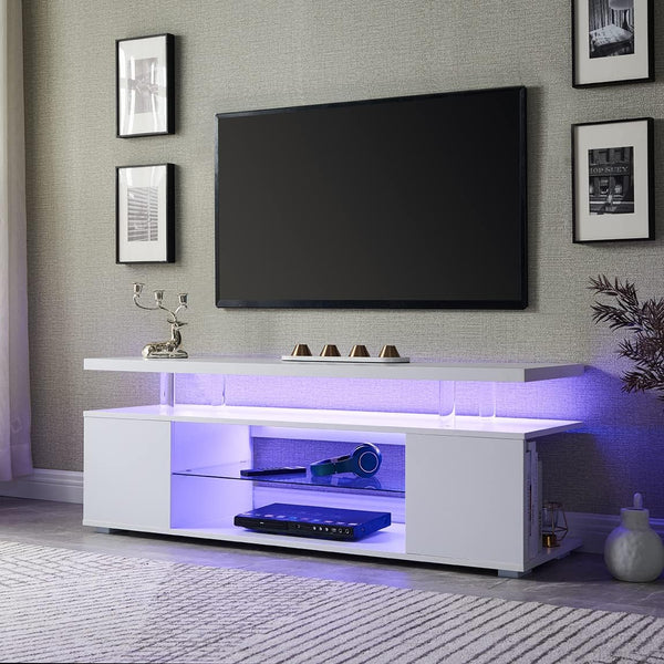 English Elm TV Stand Modern Contrast Engineered Wood Console for 60" TVs with LED, Ample Hidden Storage, Durable Design White 55.51 L x 20.08 W x 6.3 H W2178138763