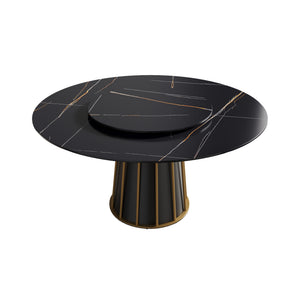 English Elm 59.05"Modern 59.05" Modern Round Dining Table With Lazy Susan - Stylish Sintered Stone Top, Seats 8, Iron Base W1535S00335