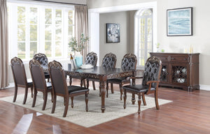 English Elm Formal Rubberwood Extendable Dining Table Antique Carved Legs Seats Large Gatherings Brown B011138667