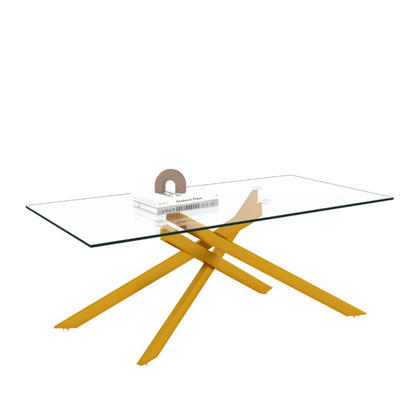 English Elm 47.2" Tempered Glass Top Coffee Table with Powder-coated Black Metal Legs for Living Room W241120463