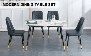 English Elm Table 5-Piece Dining Set With Sintered Stone Top And Black Metal Legs - Modern Comfort For Any Space W1151S00411-GIGA