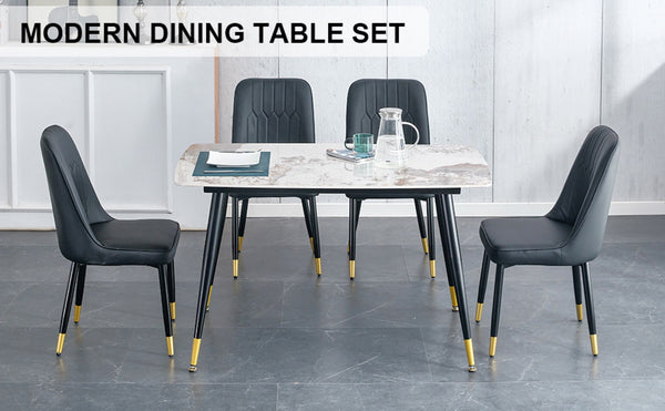 English Elm Table 5-Piece Dining Set With Sintered Stone Top And Black Metal Legs - Modern Comfort For Any Space W1151S00411-GIGA