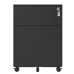 English Elm 2 Drawer Mobile File Cabinet with Lock - Steel, Compact Rolling Storage for Legal/Letter/A4 Files, Secure Organizing Solution Black W252125343