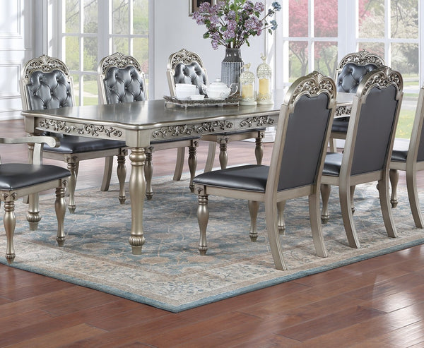 English Elm Formal Rubberwood Extendable Dining Table Antique Carved Legs Seats Large Gatherings Silver+Grey B011138665