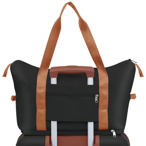 English Elm Luggage 4 Piece Abs Hard Shell Expandable Suitcase Set with Spinner Wheels Travel Bag Black+Brown PP531909AAA
