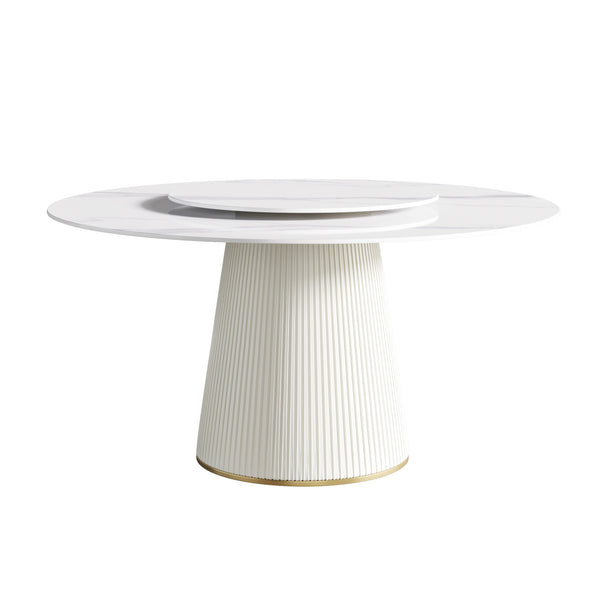 English Elm 59.05" Modern Round Sintered Stone Dining Table With Turntable - Seats 8, Stylish & Durable Design W1535S00337