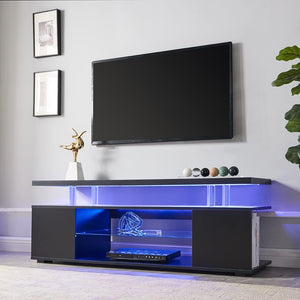 English Elm TV Stand Modern Contrast Engineered Wood Console for 60" TVs with LED, Ample Hidden Storage, Durable Design Black 55.51 L x 20.08 W x 6.3 H W2178138766
