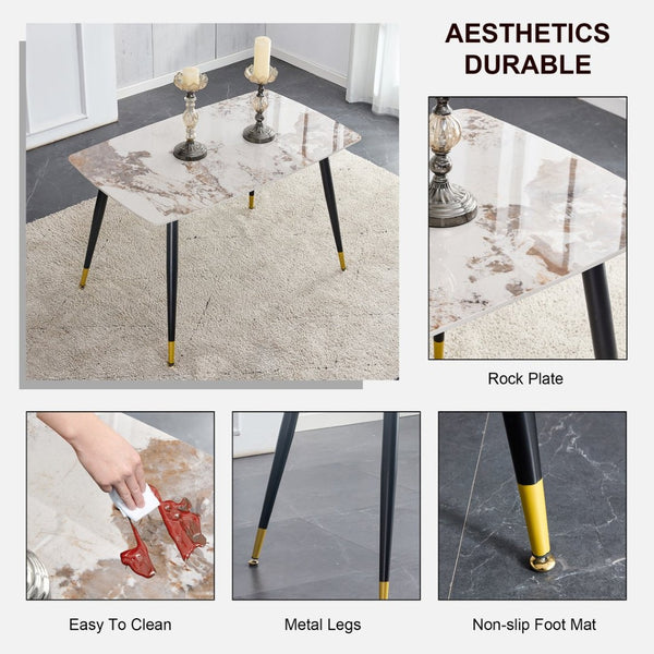 English Elm Table 5-Piece Dining Set With Sintered Stone Top And Black Metal Legs - Modern Comfort For Any Space W1151S00411-GIGA