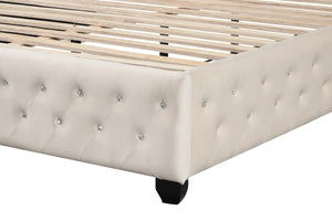 English Elm Sophia Crystal Tufted Queen 5 Pc Bedroom Set, Solid Wood In Cream - Glamorous Vanity & Storage Solutions B009S01974-GIGA