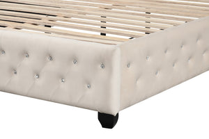 English Elm SOPHIA Crystal Tufted 4-Pc Bed Set with Wood Frame, Glam Cream Upholstery, Dresser Mirror Nightstand B009S01963