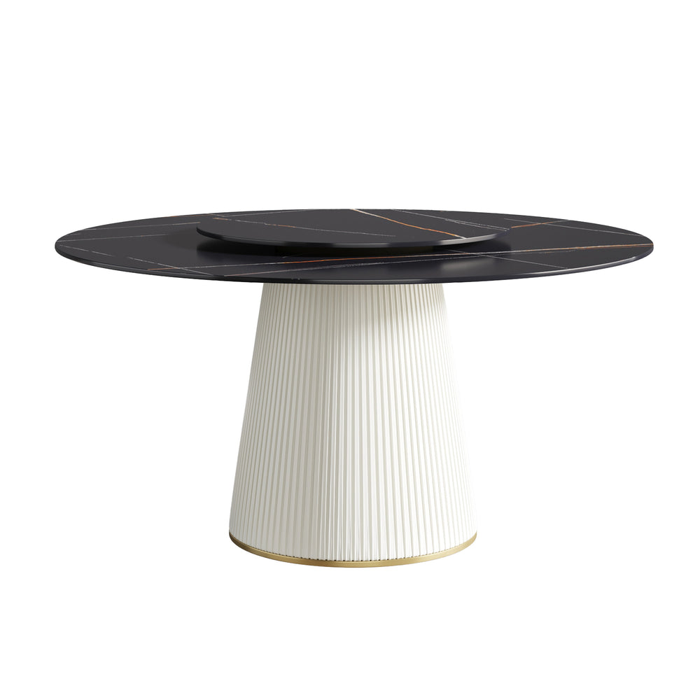 English Elm 59.05 Modern Round Dining Table With Rotating Turntable - Seats 6-8, Durable Sintered Stone Top W1535S00339