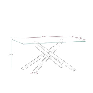 English Elm 39.37" Tempered Glass Rectangular Coffee Table with Powder-coated Metal Legs for Living Room Black W241120466