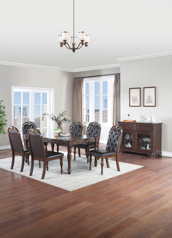 English Elm Traditional Formal 7pc Dining Set with Tufted Cushion Chairs and Intricate Silver Grey Finish Elegance Brown 47 L x 7 W x 77 H B011S00602