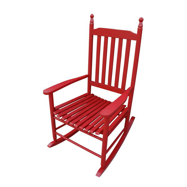 English Elm Wooden Solid Wood Porch Rocker Chair with Wide Seat and Armrests, Sturdy Slatted Back, 250LB Limit Rose Red W49528617