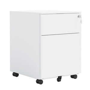 English Elm 2 Drawer Mobile File Cabinet with Lock - Steel, Compact Rolling Storage for Legal/Letter/A4 Files, Secure Organizing Solution White W252125346