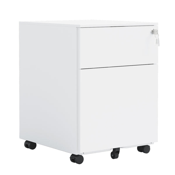 English Elm 2 Drawer Mobile File Cabinet with Lock - Steel, Compact Rolling Storage for Legal/Letter/A4 Files, Secure Organizing Solution White W252125346