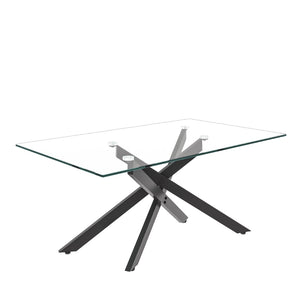 English Elm 39.37" Tempered Glass Rectangular Coffee Table with Powder-coated Metal Legs for Living Room Black W241120466