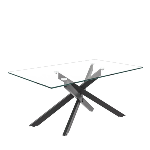 English Elm 39.37" Tempered Glass Rectangular Coffee Table with Powder-coated Metal Legs for Living Room Black W241120466