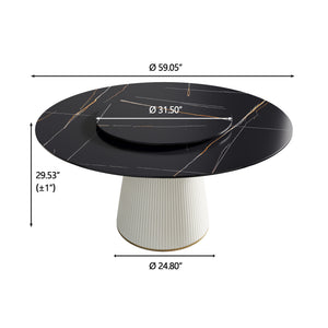 English Elm 59.05 Modern Round Dining Table With Rotating Turntable - Seats 6-8, Durable Sintered Stone Top W1535S00339