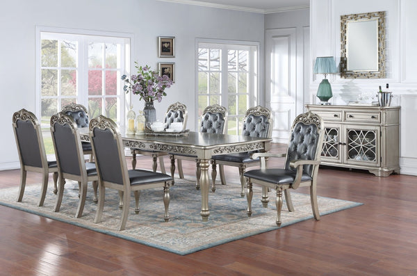 English Elm Formal Rubberwood Extendable Dining Table Antique Carved Legs Seats Large Gatherings Silver+Grey B011138665