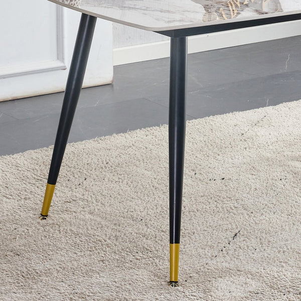 English Elm Table 5-Piece Dining Set With Sintered Stone Top And Black Metal Legs - Modern Comfort For Any Space W1151S00411-GIGA