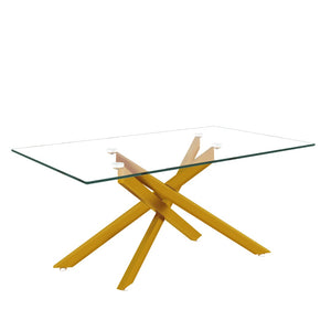English Elm 39.37" Tempered Glass Rectangular Coffee Table with Powder-coated Metal Legs for Living Room Golden W241120460