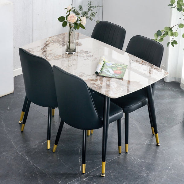 English Elm Table 5-Piece Dining Set With Sintered Stone Top And Black Metal Legs - Modern Comfort For Any Space W1151S00411-GIGA