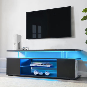 English Elm TV Stand Modern Contrast Engineered Wood Console for 60" TVs with LED, Ample Hidden Storage, Durable Design Black 55.51 L x 20.08 W x 6.3 H W2178138766