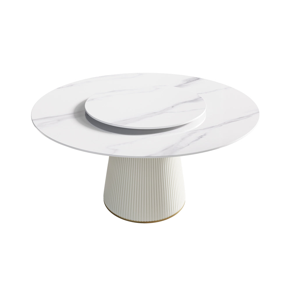 English Elm 59.05" Modern Round Sintered Stone Dining Table With Turntable - Seats 8, Stylish & Durable Design W1535S00337
